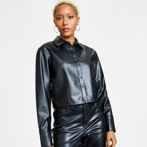 Bar III Faux Leather Crop Shirt